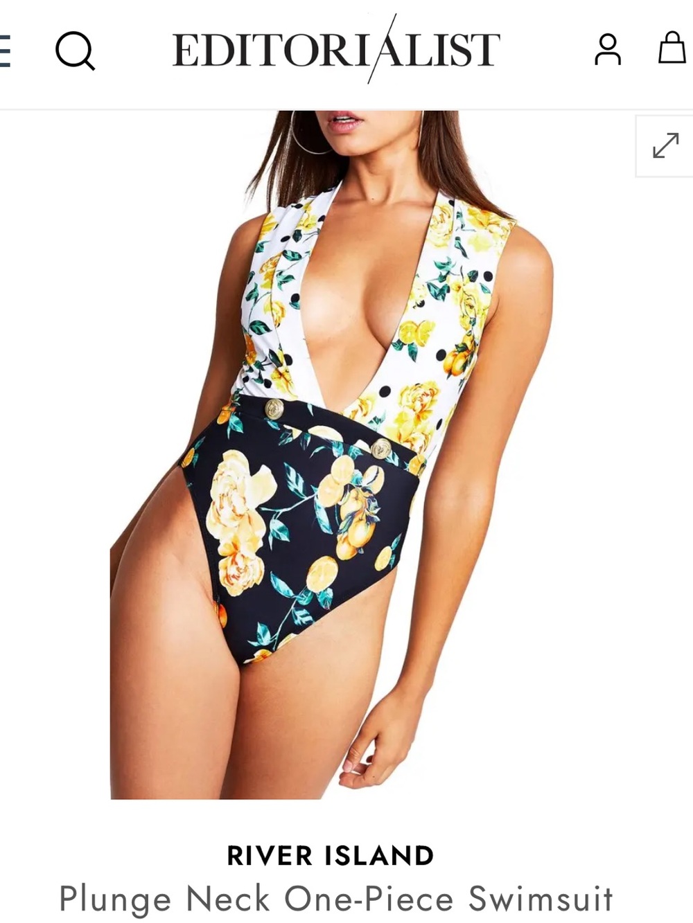 River Island Yellow Floral & Black Panel One-Piece Swim